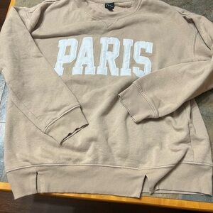 Classic Beige Crewneck Sweater with White Paris Print